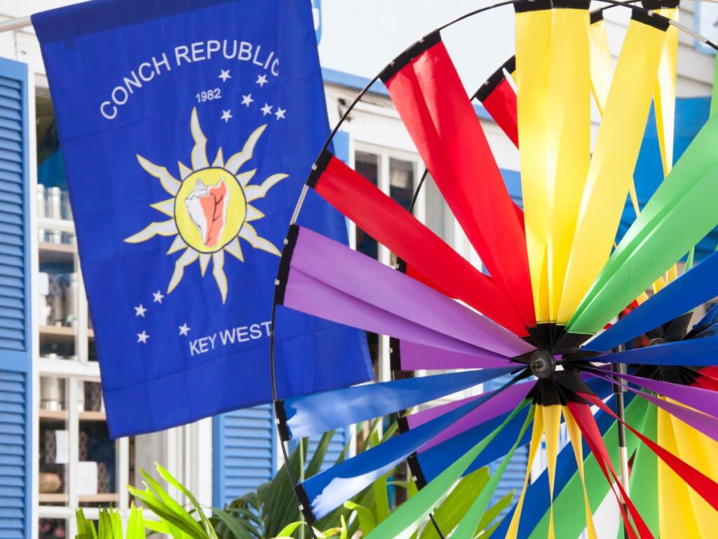 Rainbows and Conch Republic Flag in Key West Florida Keys