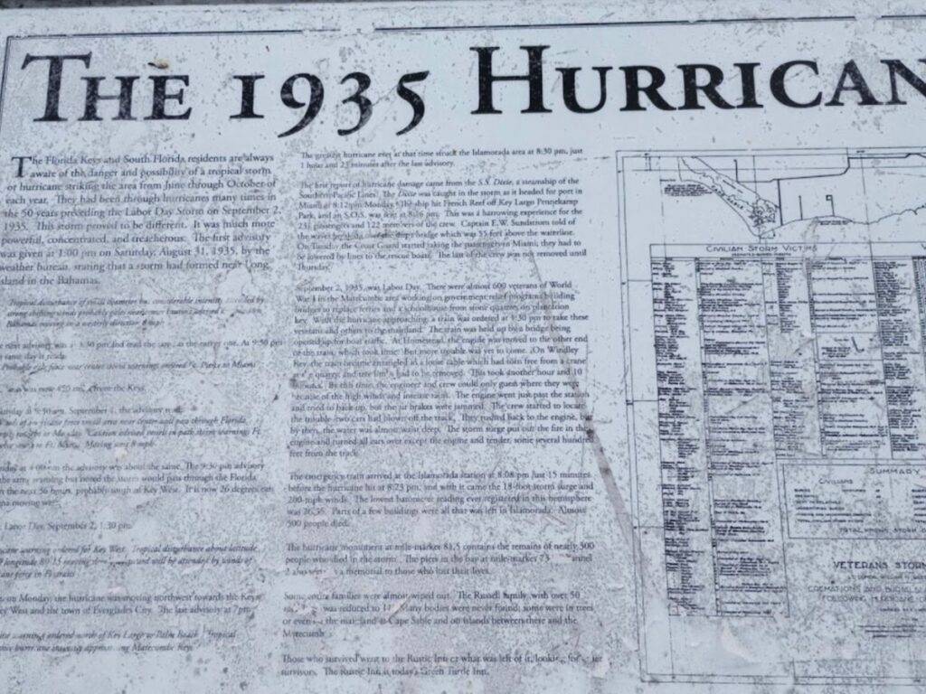 Hurricane Monument Historic Plaque on Islamorada