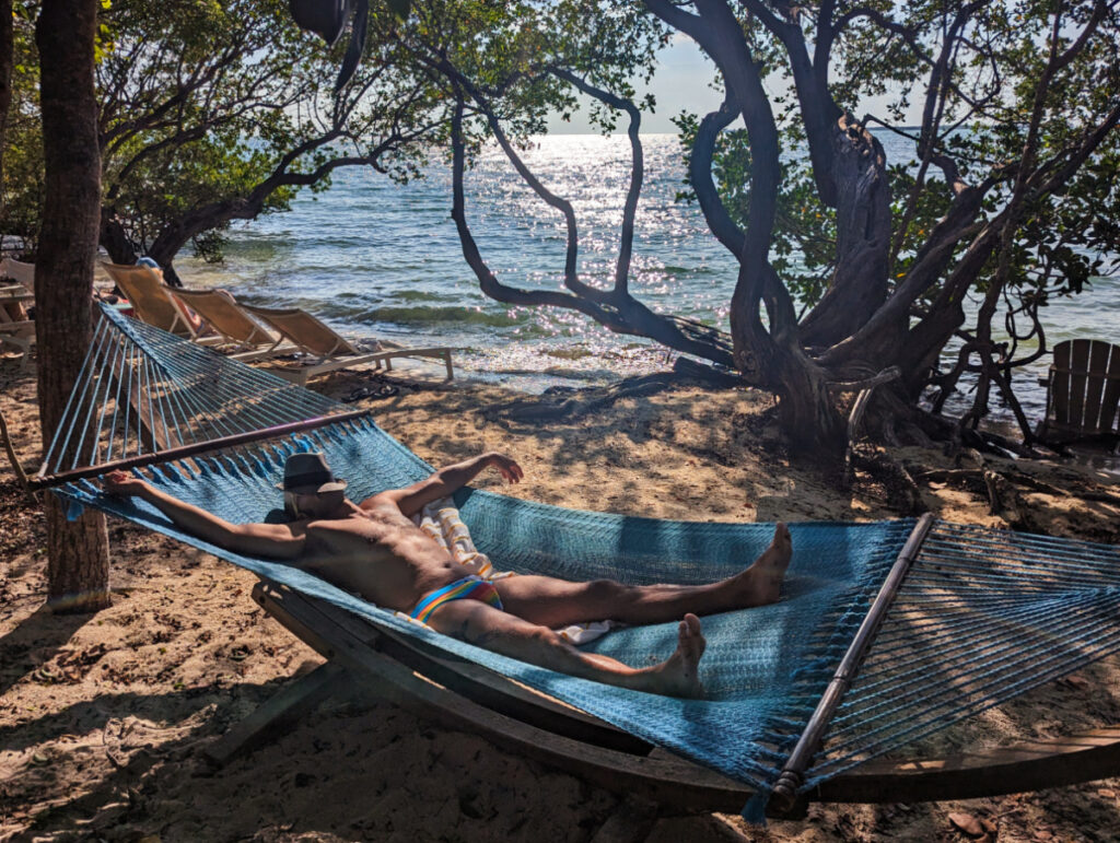 Rob Taylor sleeping in hammock at Bakers Cay Resort Key Largo Florida Keys 1