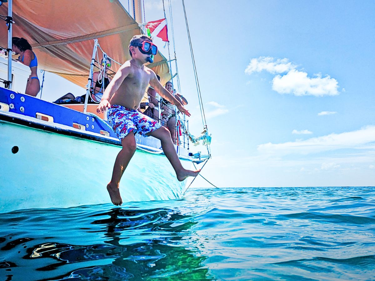 Taylor Family jumping off Sail Boat with Danger Charters Key West