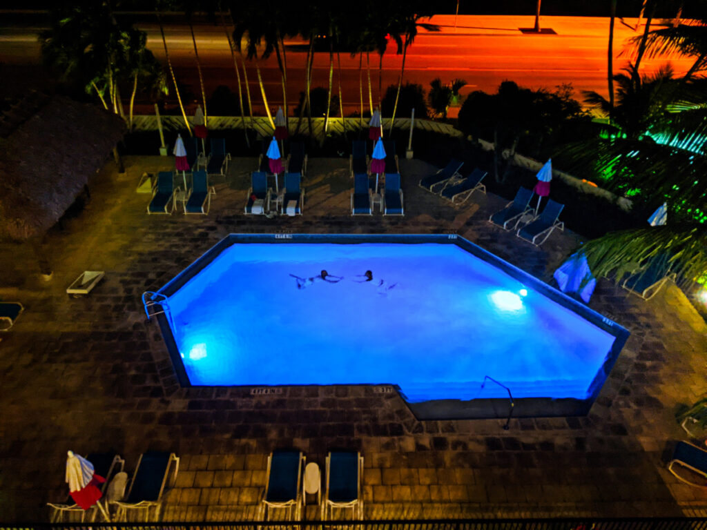 Chris and Rob Taylor in Pool at Night Laureate Hotel Key West Florida Keys 2020 3