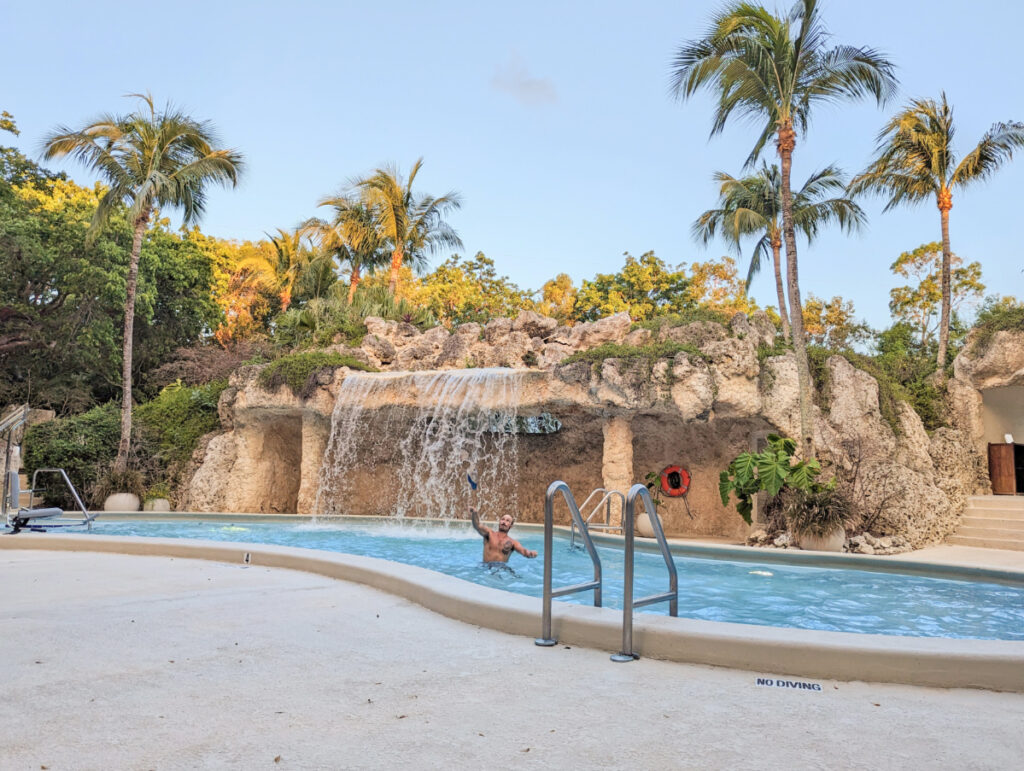 Rob Taylor in Waterfall Swimming Pool at Bakers Cay Resort Key Largo Florida Keys 1