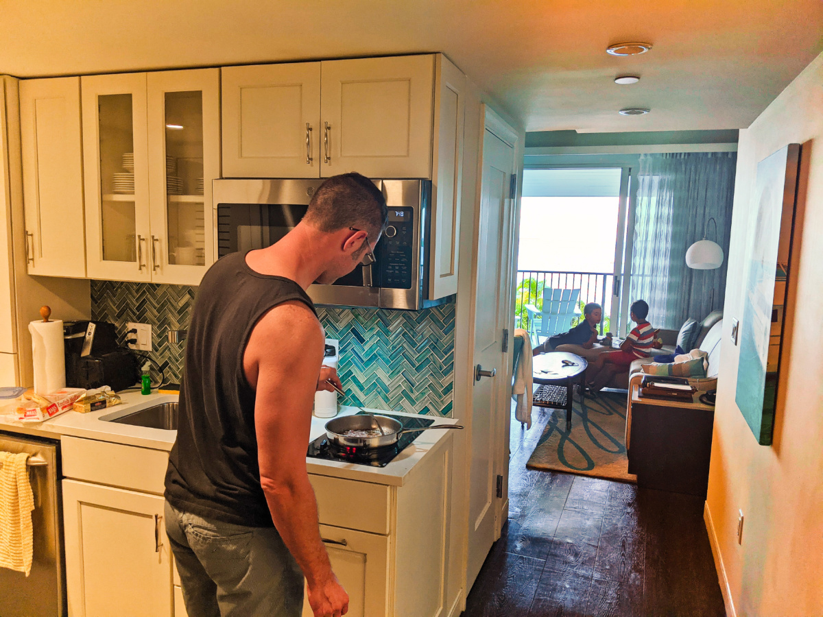 Taylor Family cooking in suite at Laureate Hotel Key West Florida Keys 2020 1