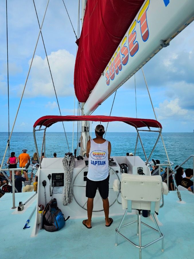 Captain of Sunset Watersports Catamaran snorkel at Sand Key Reef Lighthouse Key West Florida Keys 2