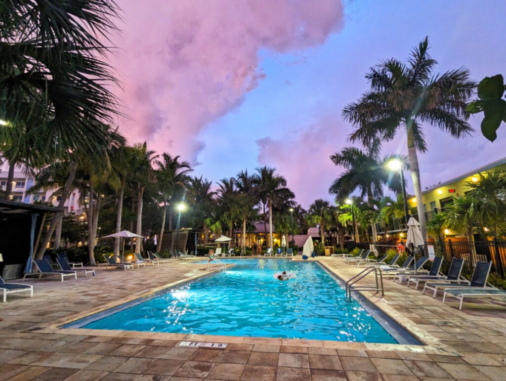 Sunset at swimming pool at Gates Hotel Key West Florida Keys 3