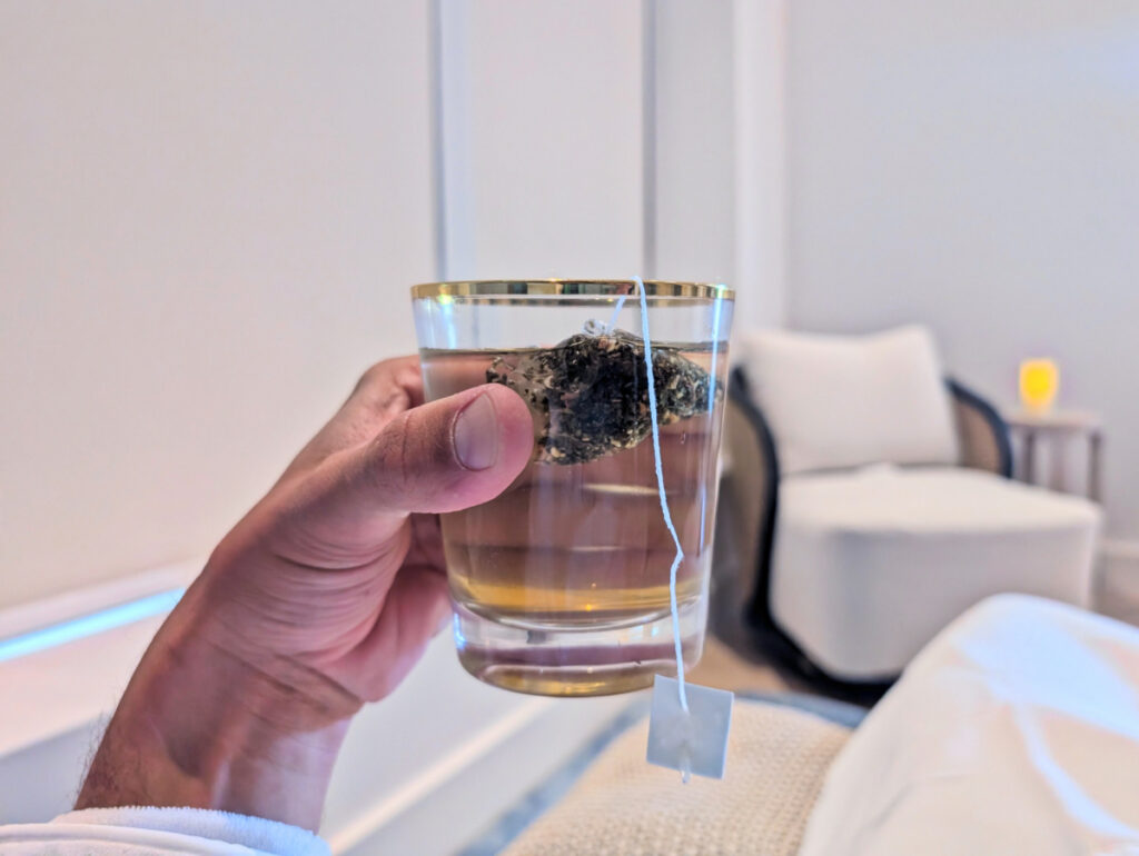 Drinking Tea in Indoor Relaxation Space at Ocean Spa at Faro Blanco Resort Marathon Florida Keys 1