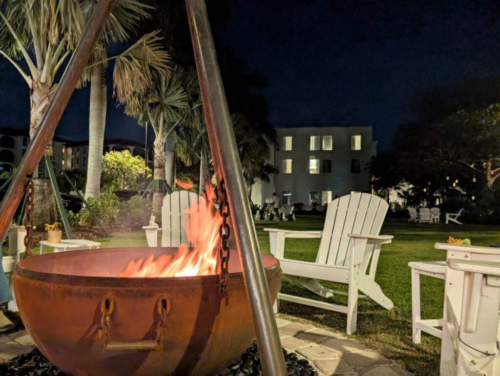 Nighttime fire pit at Faro Blanco Resort Marathon Florida Keys 1