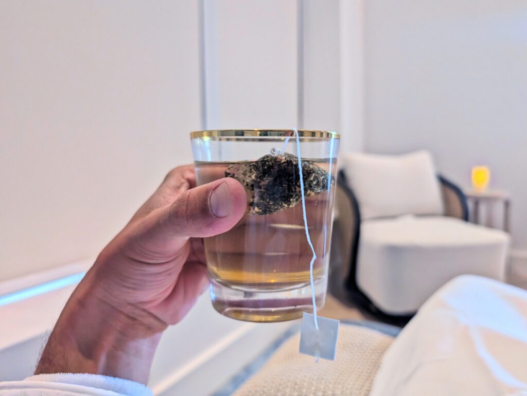 Drinking Tea in Indoor Relaxation Space at Ocean Spa at Faro Blanco Resort Marathon Florida Keys 1