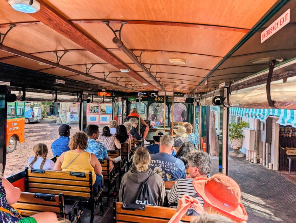 Passengers on Old Town Trolley Tour in Historic District Key West Florida Keys