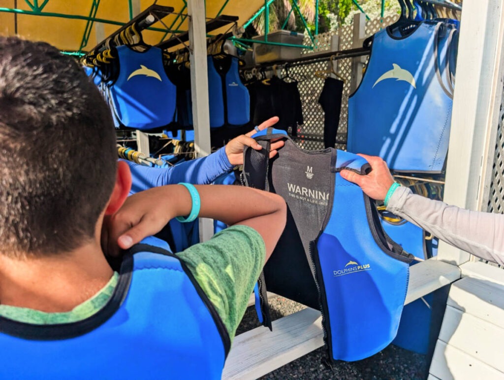 Taylor Family being outfitted at Dolphins Plus Bayside Key Largo Florida Keys